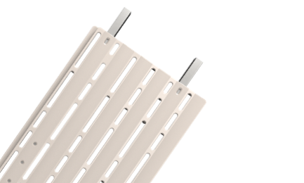 Titan Classic Reinforced Board. Board is tan colored with horizontal open area gaps. Two aluminum reinforcement bars are on the underside of the board.