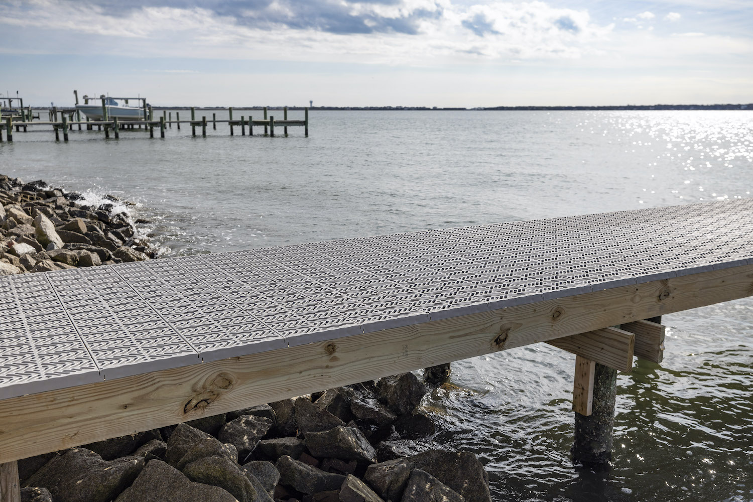 A section of a walkway on a boat deck made from Titan Deck materials is pictured.